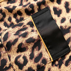 Women's Sexy Leopard Print Pajamas Shirt Collar Short Sleeve Homewear Simulated Silk Nightdress