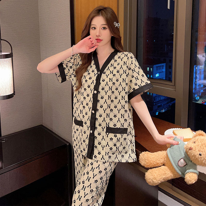 Women's summer pajamas short-sleeved summer thin cotton home service suit