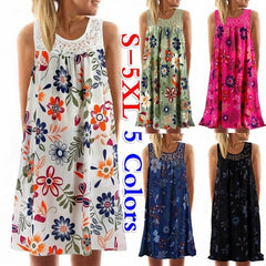 2023 Women Summer Dresses Boho Style Printed Beach Dress Loose Mini Party Dress Tank Top