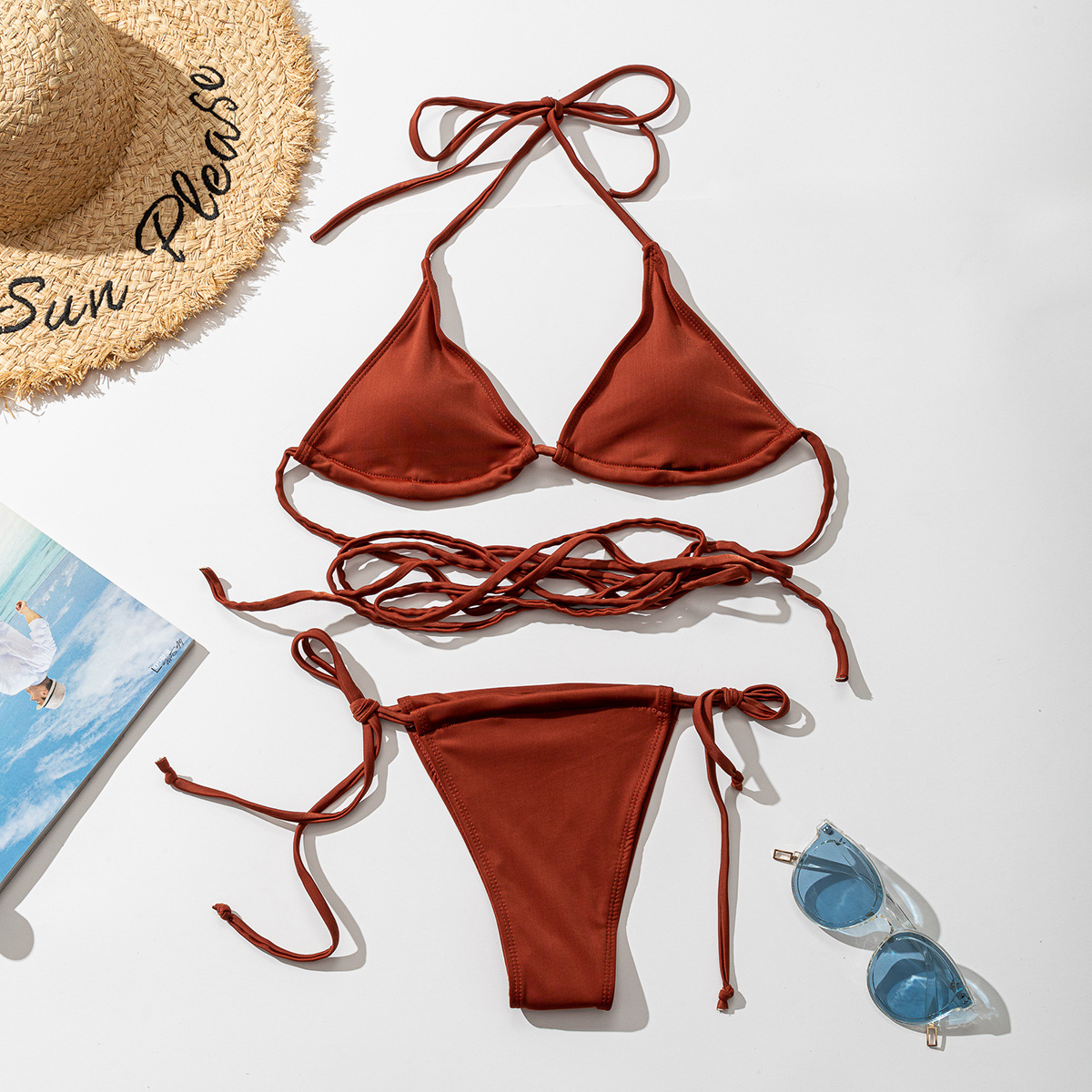 European and American fashion strap triangle bag split bikini swimsuit