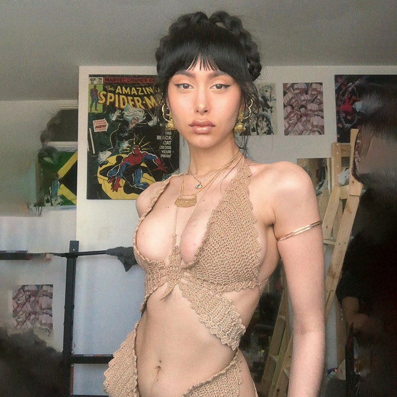 New summer European and American large size sexy bikini swimsuit stitching tie bikini swimsuit