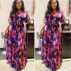 MD 2021 فستان نسائي للربيع والصيف طباعة أفريقية بوهو فساتين طويلة أنيقة قصيرة الأكمام الشيفون رداء رداء حفلات ملابس سيدة 