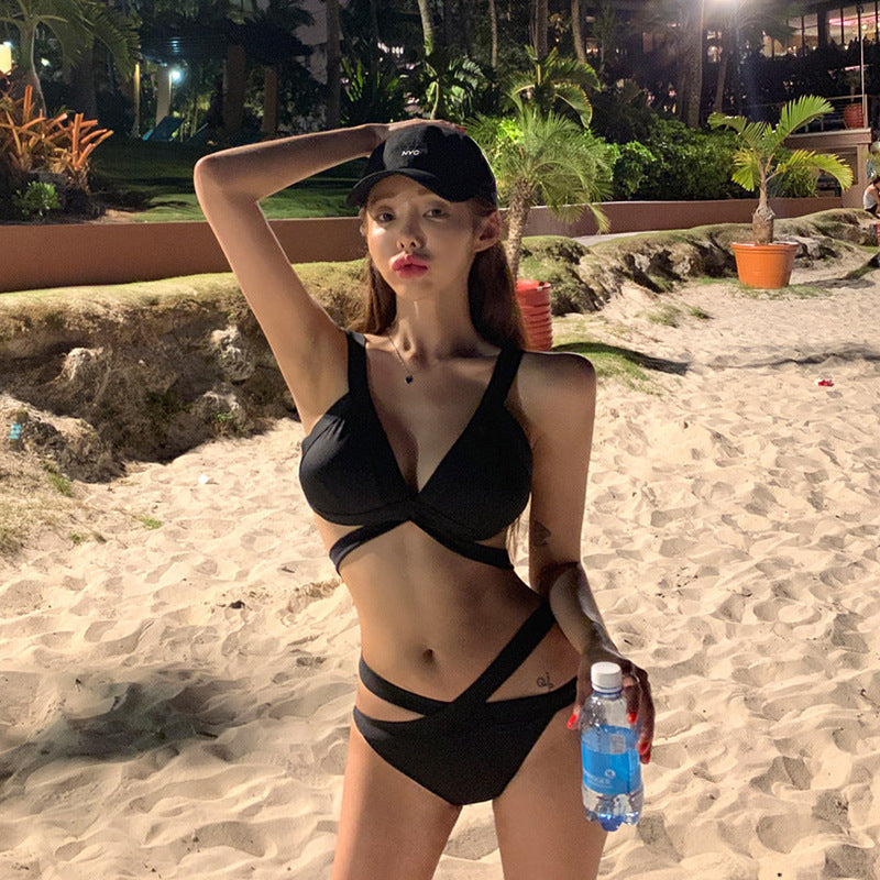 Swimsuit female ins style European and American sexy bikini three-point beautiful back small chest gathered triangle model art test swimsuit