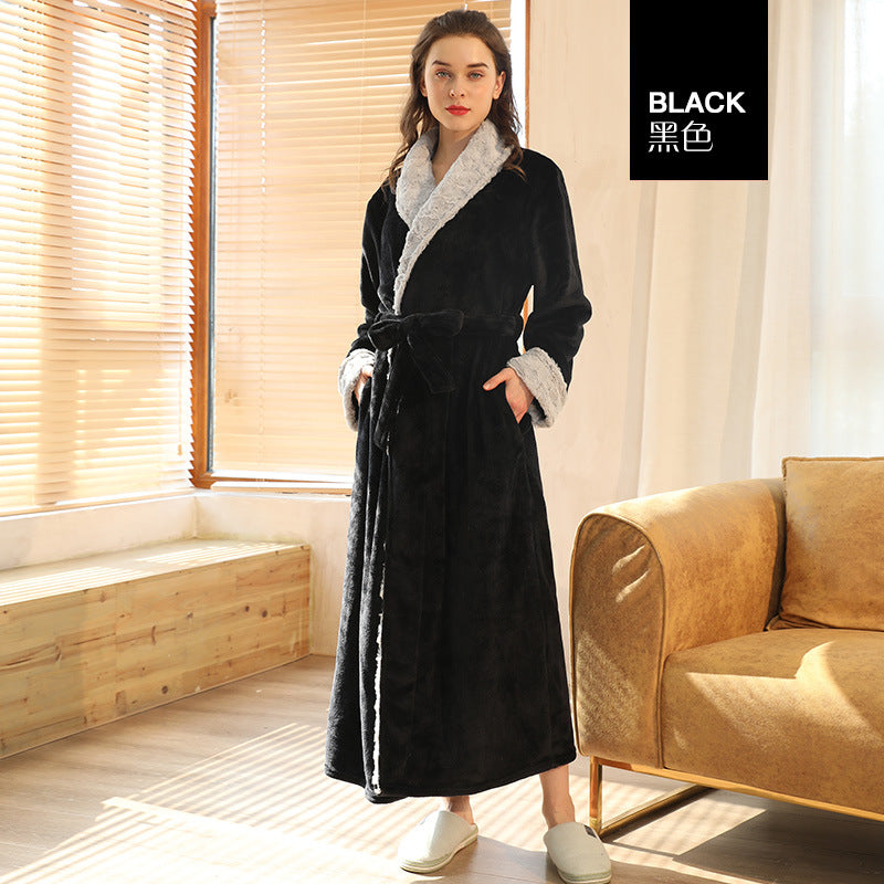 End of the year 2021 European code plus fat flannel nightgown female winter men's coral fleece couple bathrobe autumn and winter thickened long