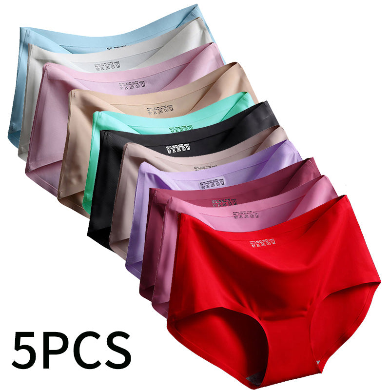 5 pieces of ladies sexy seamless solid color one piece ice silk  color panties