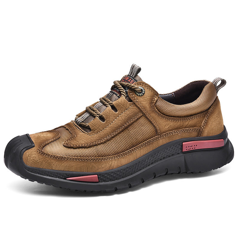 Men's shoes spring and summer men's leather outdoor sports casual shoes all-match leather toe top layer cowhide soft bottom hiking shoes