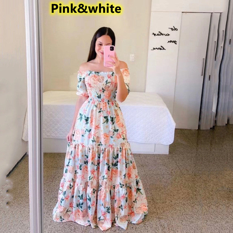 Women's Fashion Off Shoulder Dress Floral Print Long Dress Maxi Dresses Big  Dress Rochii Elegante Kleider Damen Elegant