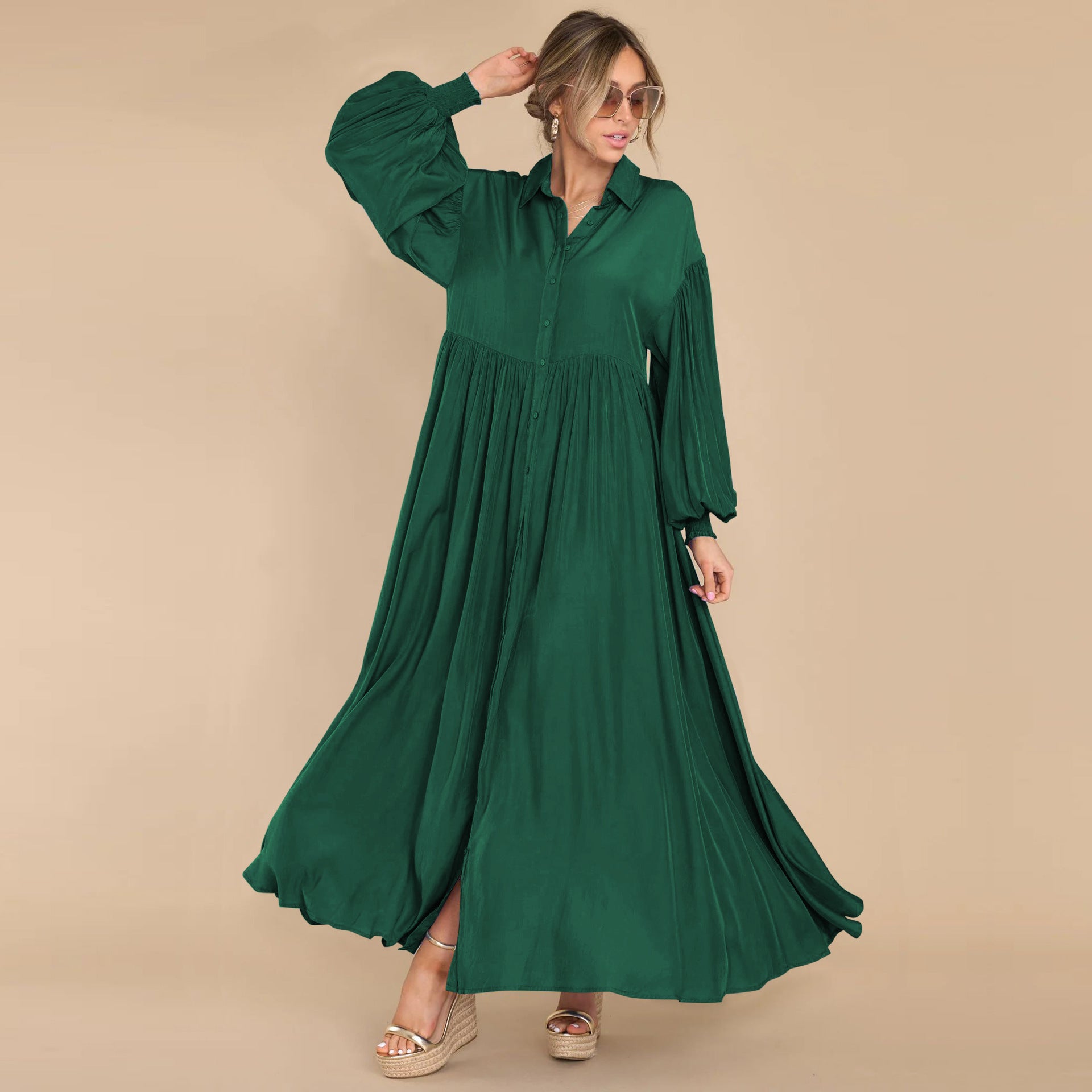 Autumn and winter new product long solid color dress Amazon hot style women's button-up long skirt   large  skirt