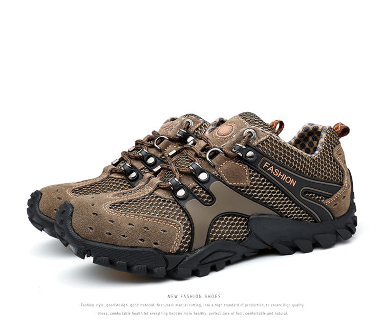 Summer men's shoes pedal outdoor sports and leisure leather shoes summer men's hiking breathable hollow mesh shoes