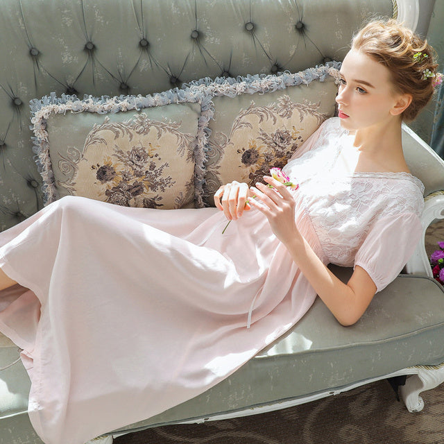 Long Sleeve Ladies Pajamas; Summer Cotton Palace V Neck Sweet Style  Plus Size Loungewear Long Pajamas