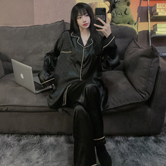 بيجامة من الحرير الجليدي للسيدات للربيع والخريف بأكمام طويلة مقاس كبير يمكن ارتداؤها خارج الخدمة المنزلية بدلة حريرية