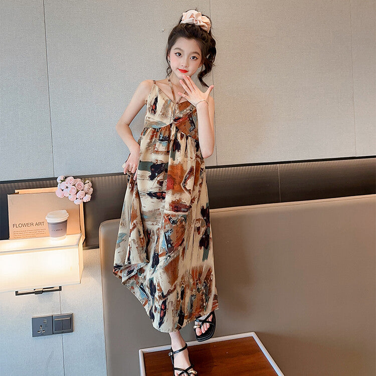 تنورة بحمالات من الشيفون والساتان للفتيات باللون الزيتي 2023 تنورة شاطئ جديدة لصيف 2023 تنورة للأولاد الكبار