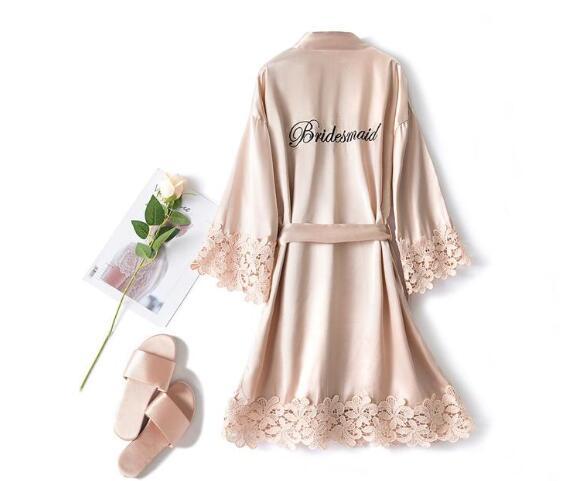 Summer Lace Sleepwear Wedding Robe Gown Bride Bridemaid Solid  Kimono Bathrobe Women Casual Home Night Dress M L Xl