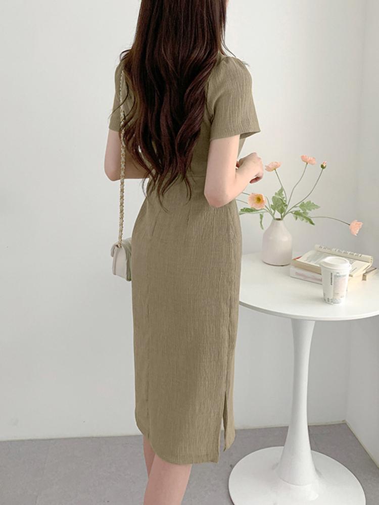 ZAZNEA Causal Loose Dress Ladies Elegant Work Vestido Women Summer Short Sleeeve Solid Sundress Fashion Loose Lace Up Dresses