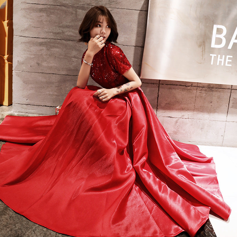 Hot sale new wedding toast bride 2022 new summer slim dress dress women's long banquet red back door evening dress