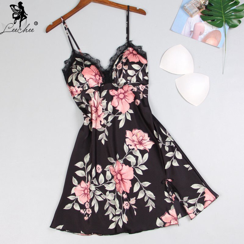 Leechee Women Sleepwear Nighty Nightdress Sexy Lingerie Nightgown Lady Off Shoulder Nightwear Female Night Home Cloth Dress