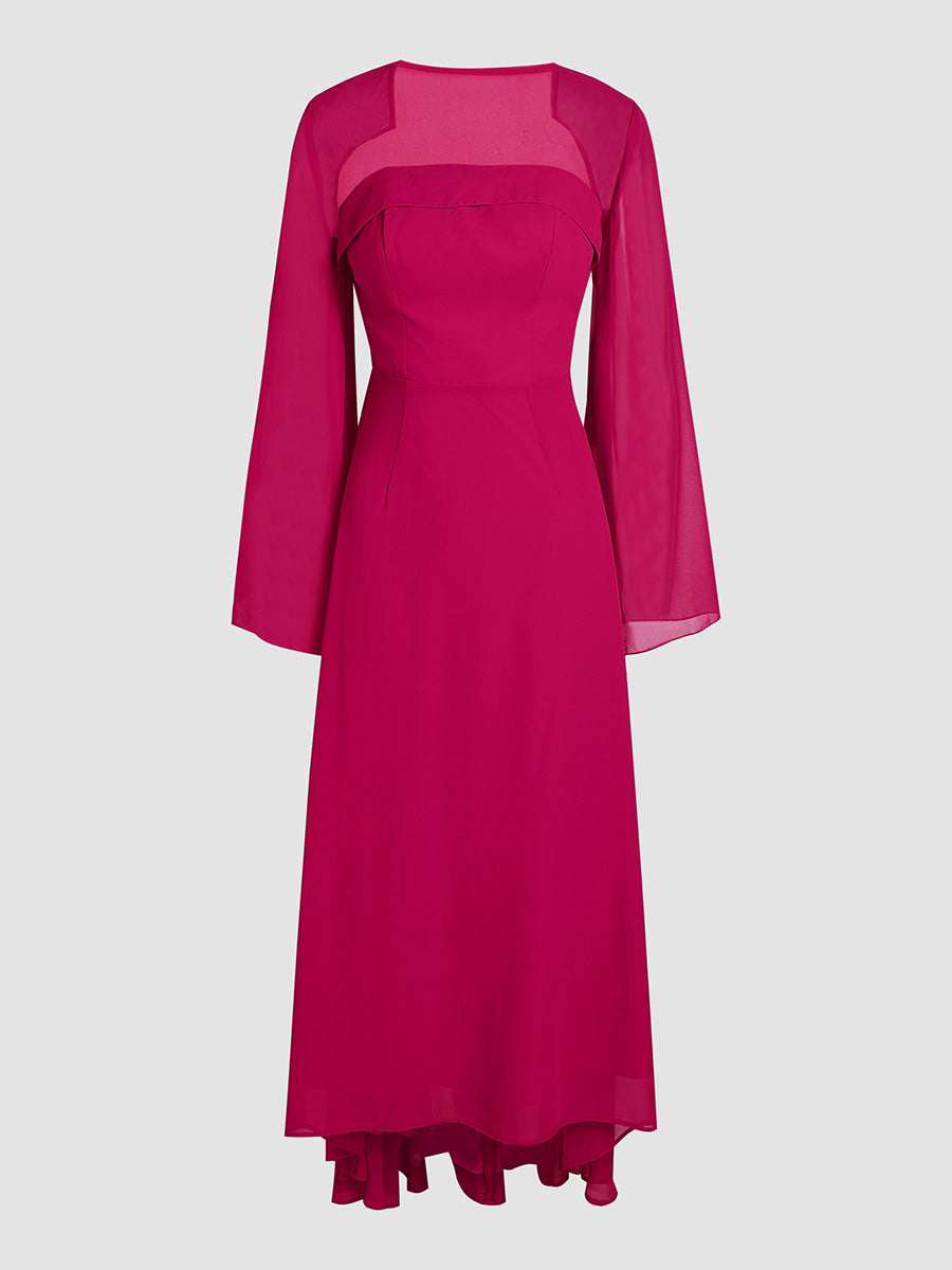 Rose Red Elegant Chiffon  Dress