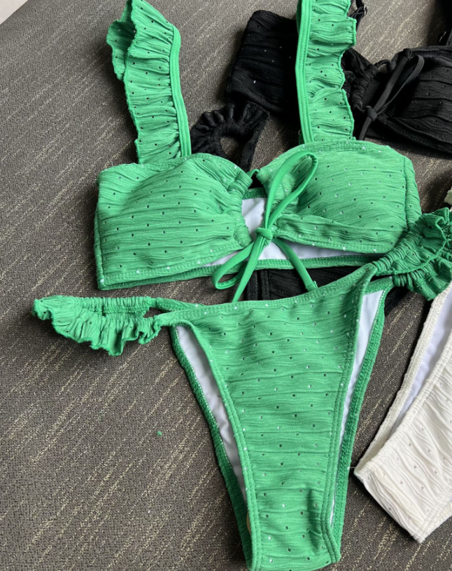 European and American new sexy lace-up drawstring pleated swimsuit swimsuit bikini bikini