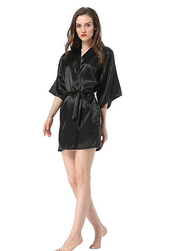 New Black Chinese Women's  Silk Robe Bathrobe Hot Sale Kimono Yukata Yukata Solid Color Pajamas