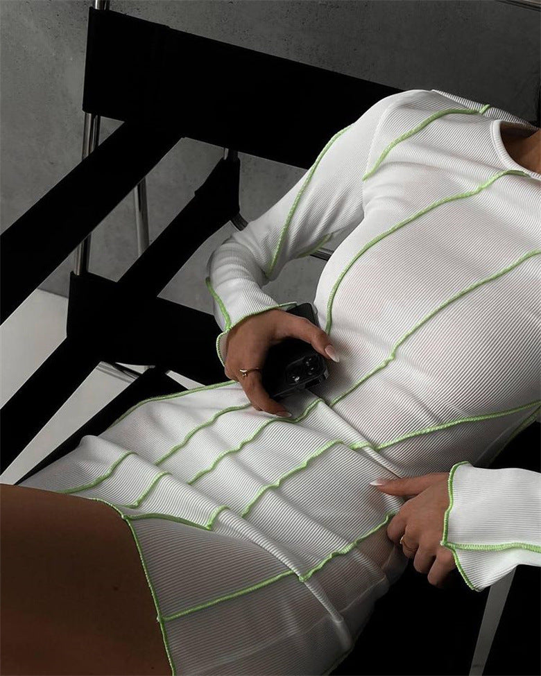 Sexy Club Rib Knit Y2K Mini Bodycon Party Women's Fall Stripe O-Neck Long Sleeve Fashion Dress 2023