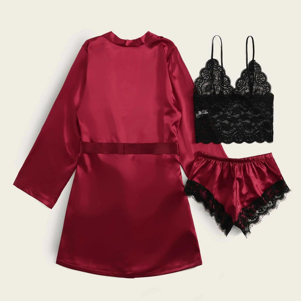 Sexy women's pajamas, lace suspenders, underwear, shorts, nightgown, home service, three-piece sexy women's underwear