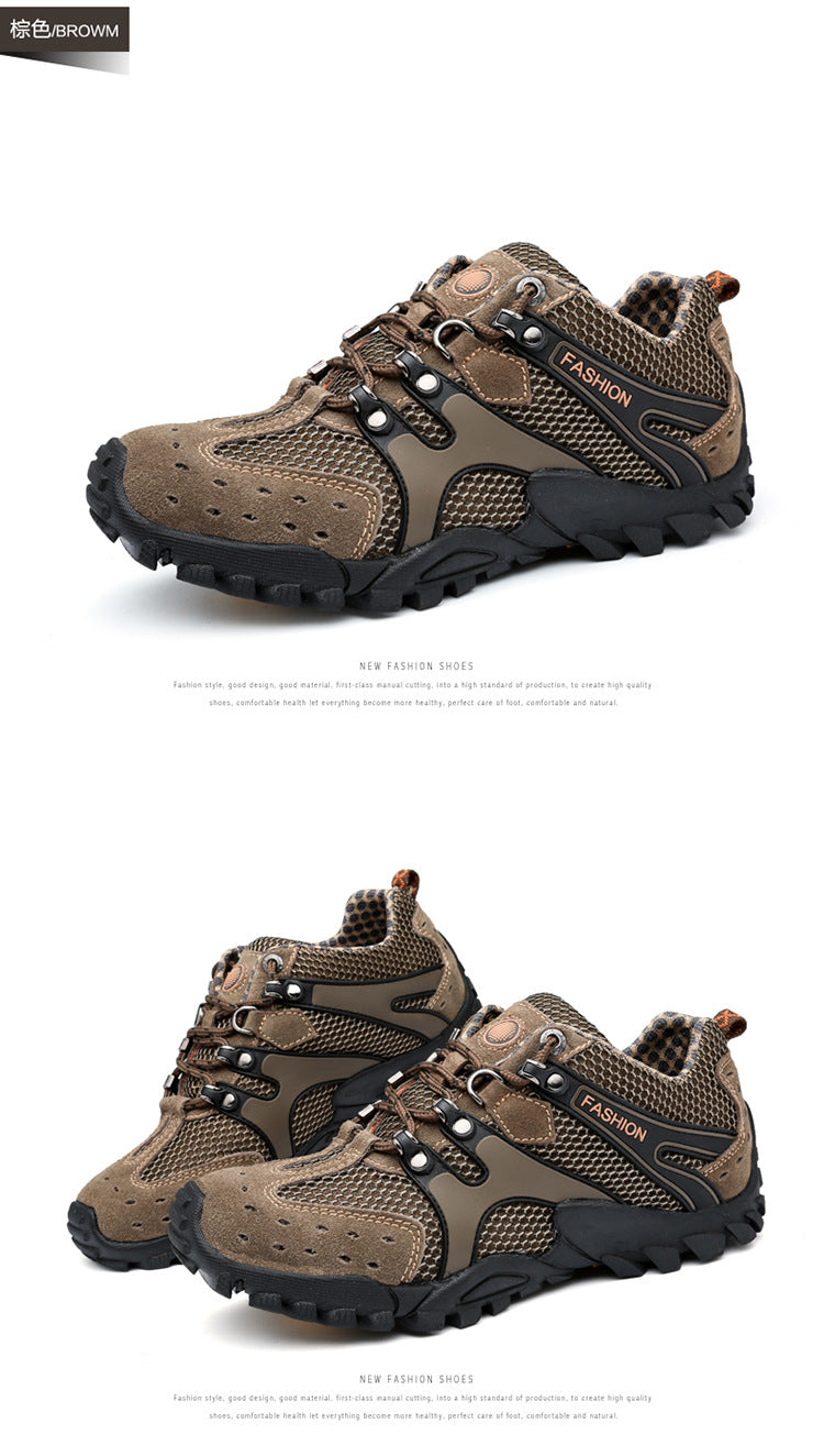 Summer men's shoes pedal outdoor sports and leisure leather shoes summer men's hiking breathable hollow mesh shoes