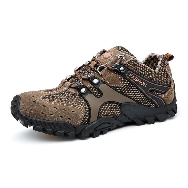 Summer men's shoes pedal outdoor sports and leisure leather shoes summer men's hiking breathable hollow mesh shoes