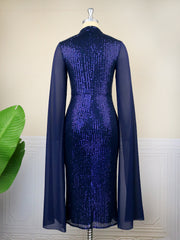 AOMEI Women Party Dress Sequin Glitter Evening Cloak Sleeve Stand Neck Cut Out Bodycon Shiny Vintage Classy Birthday Event Gowns