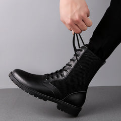 Autumn  boots men's  -top leather boots men's tooling boots mesh leather boots combat military boots winter plus size 50