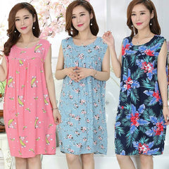 Female Mother Dress Artificial Cotton Home Service Plus Fat Size Summer Women'S Nightdress Middle Aged Cotton Silk Nightgown