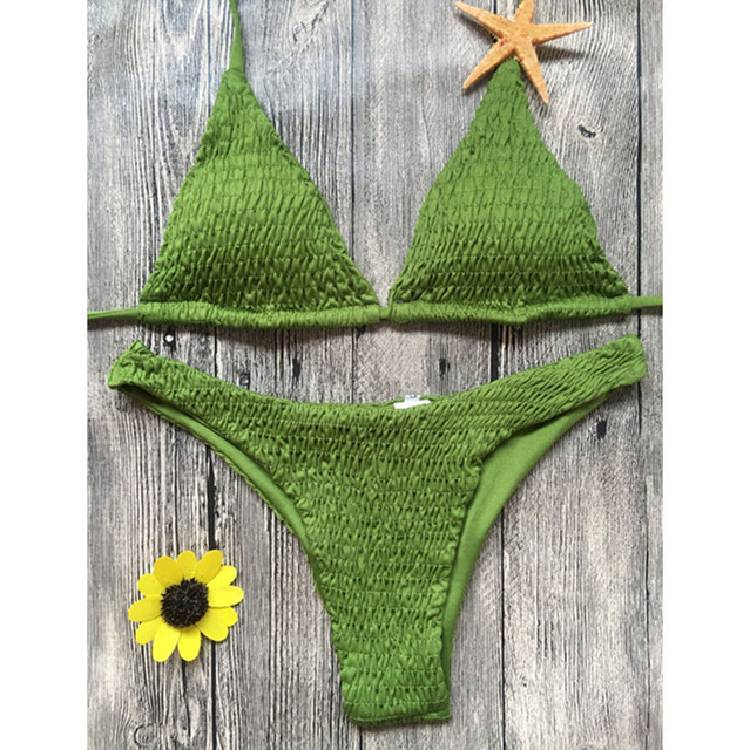 Pleated Bikini Solid Swimwear Women Push Up Swimsuit Off Shoulder Biquini Cute Swimwear Women Backless Beach Bathing Suit