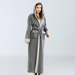 Ebay same style hooded nightdress women's autumn and winter dressing gown ladies long nightgown