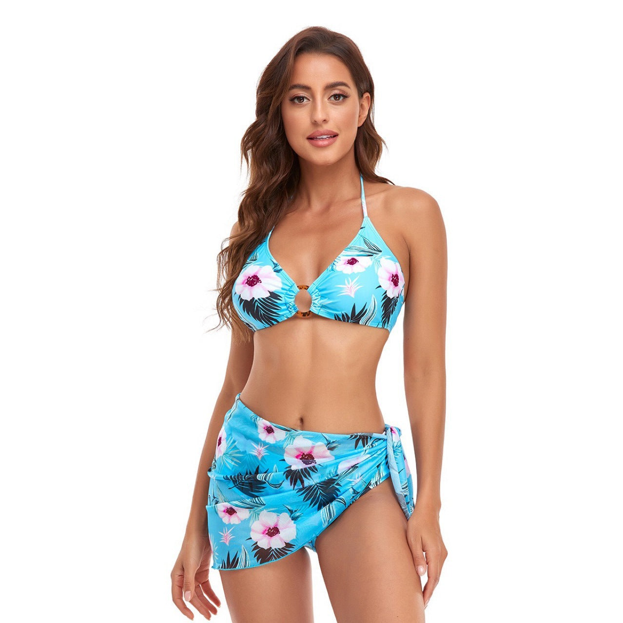 New European and American three-piece swimsuit wish triangle sub-system with halter neck foreign trade printing swimsuit