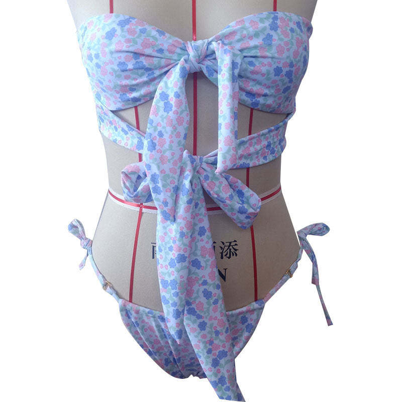 Bikini European and American sexy multi-color new swimsuit women's tie-up solid color swimsuit