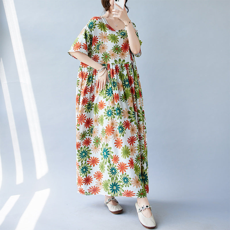 Garden style floral dress 150 pounds 180 pounds fat mm large size women  temperament long skirt