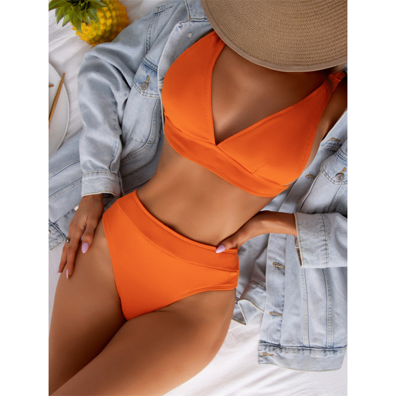 European and American new  waist  swimsuit independent station Amazon hot selling sexy split