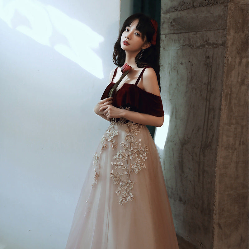 Best-selling new toast dress bride 2023 new autumn suspenders engagement dress skirt hostess art test usually wearable dress