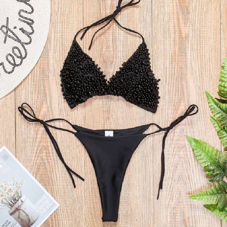 Halter Mini Bikini Female Swimsuit Women Swimwear Two pieces Bikini set Luxury Pearl Bather Bathing Suit Swim Lady