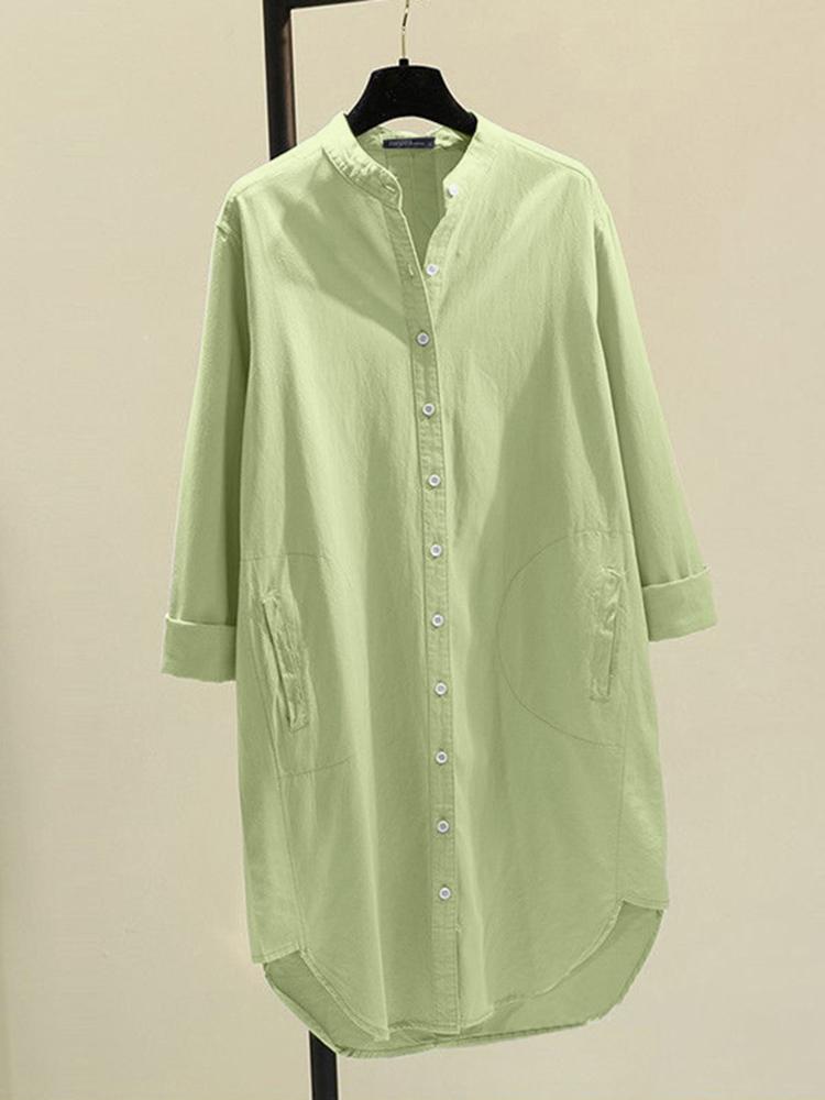 Women Solid Long Tops White Lapel Blusas Fashion Cotton Linen Blouse OL Tunic ZANZEA Casual Baggy Shirts