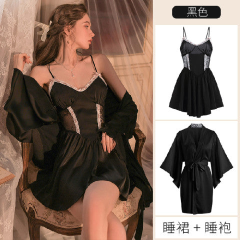 New  silk nightgown suspenders nightdress suit sexy  noble and elegant SHEIN European and American style ladies pajamas homewear suit