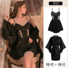 New  silk nightgown suspenders nightdress suit sexy  noble and elegant SHEIN European and American style ladies pajamas homewear suit