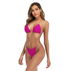 European and American bikini split swimsuit women's solid color leaky back swimwear