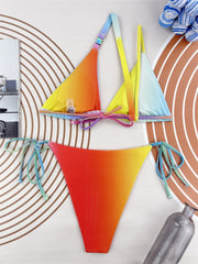 Rainbow color diagonal strap new bikini