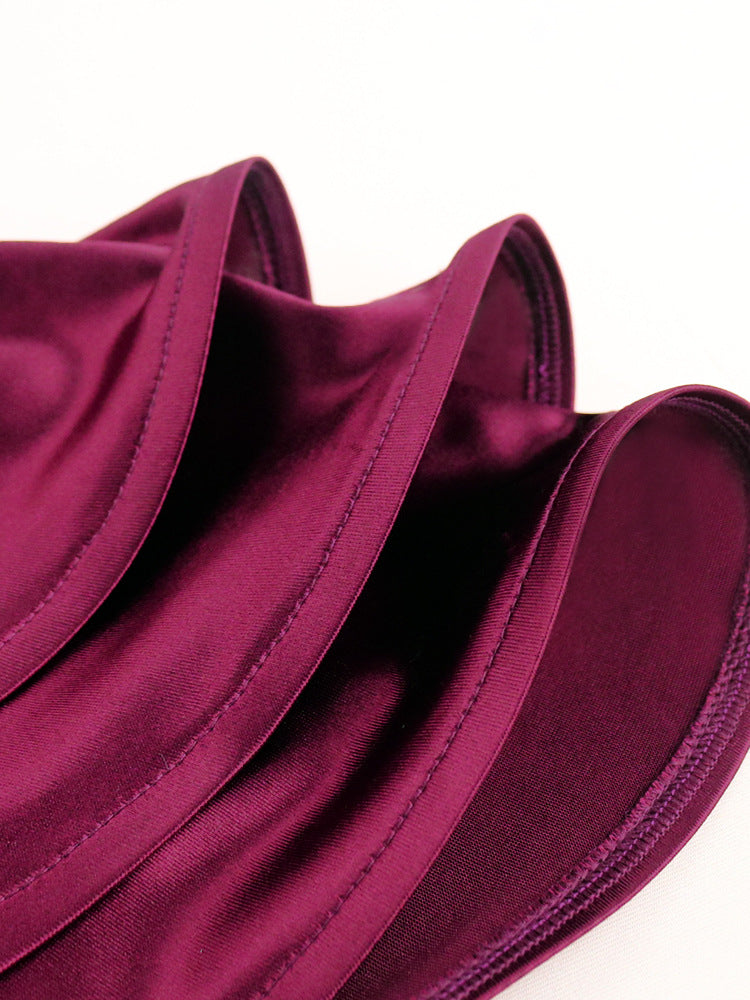 Vintage Women Burgundy Party Dress Bare Shoulder Flare Sleeves Bodycon Knee Length Dress Elegant Ladies Cocktail Evening Gowns