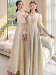 Best-selling new champagne bridesmaid dresses 2022 new spring long-sleeved high-quality niche sister group dress skirt women can usually wear