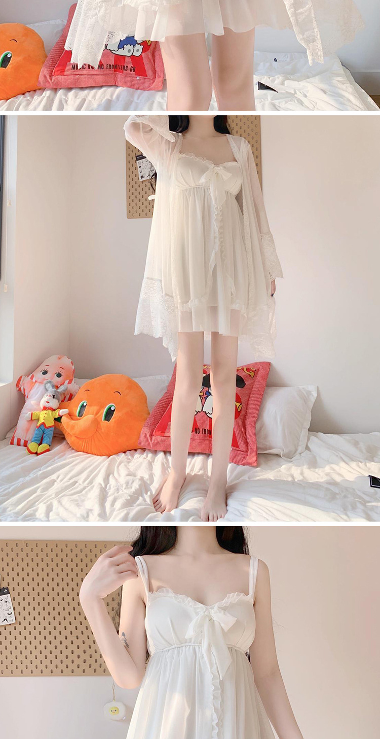 Summer burst sexy suspender nightdress with chest pad women's lace nightgown sexy temp pajamas home service set