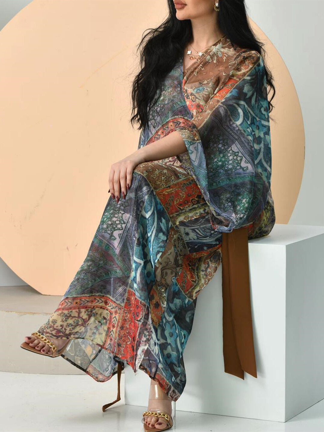 Vintage Print  Tie Dress