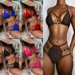Swimsuit women's two-piece swimsuit triangle rim Sexy halter bikini set Solid swimsuit new bathing suits swimwear