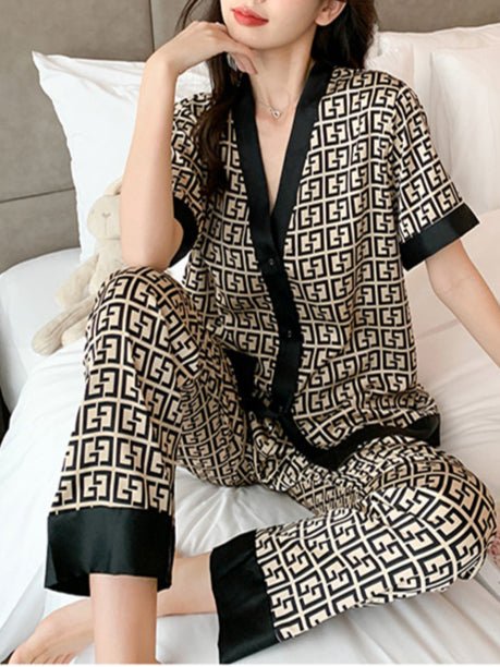 Pajamas women's short-sleeved trousers ice silk  - thin section net red style fashion outerwear silk spring suit