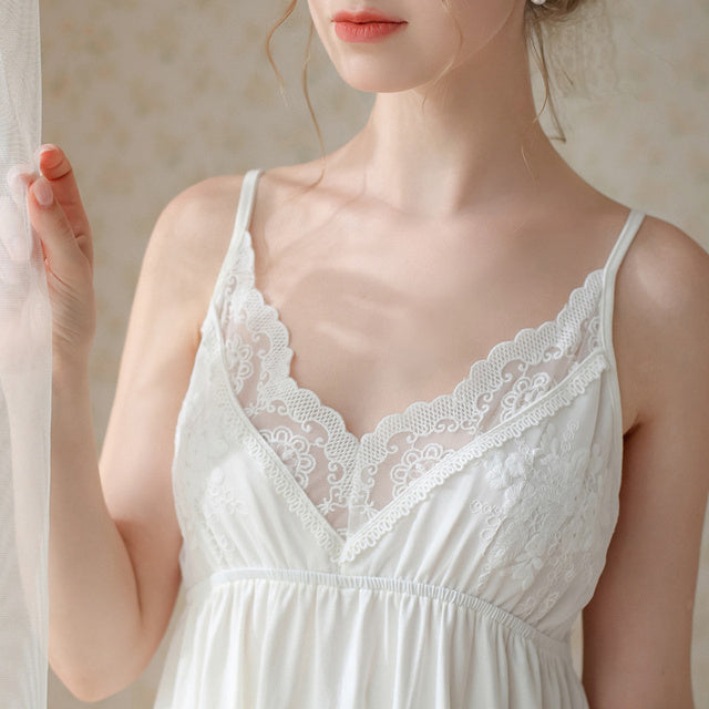 بيجامات جديدة موديل 2023 للربيع والخريف من القطن بأكمام طويلة فستان منزلي مثير للنساء من الدانتيل 3-4